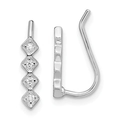 QE13663 Sterling Silver Rhodium-plated Polished Four CZ Ear Climber Earrings
