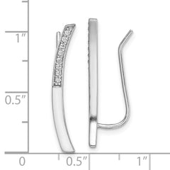 QE13669 Sterling Silver Rhodium-plated Polished CZ Curved Bar Ear Climber Earrings