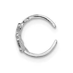 QE13673 Sterling Silver Rhod-plated Polished & Textured Leaf Single Cuff Earring