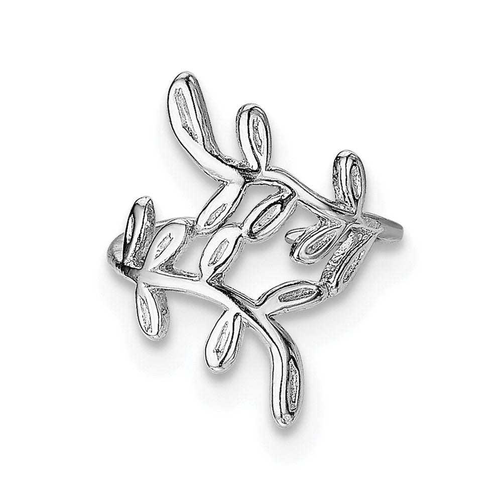 QE13673 Sterling Silver Rhod-plated Polished & Textured Leaf Single Cuff Earring