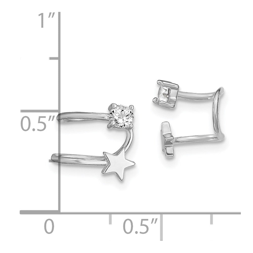 QE13674 Sterling Silver Rhodium-plated Polished CZ & Star Single Cuff Earring
