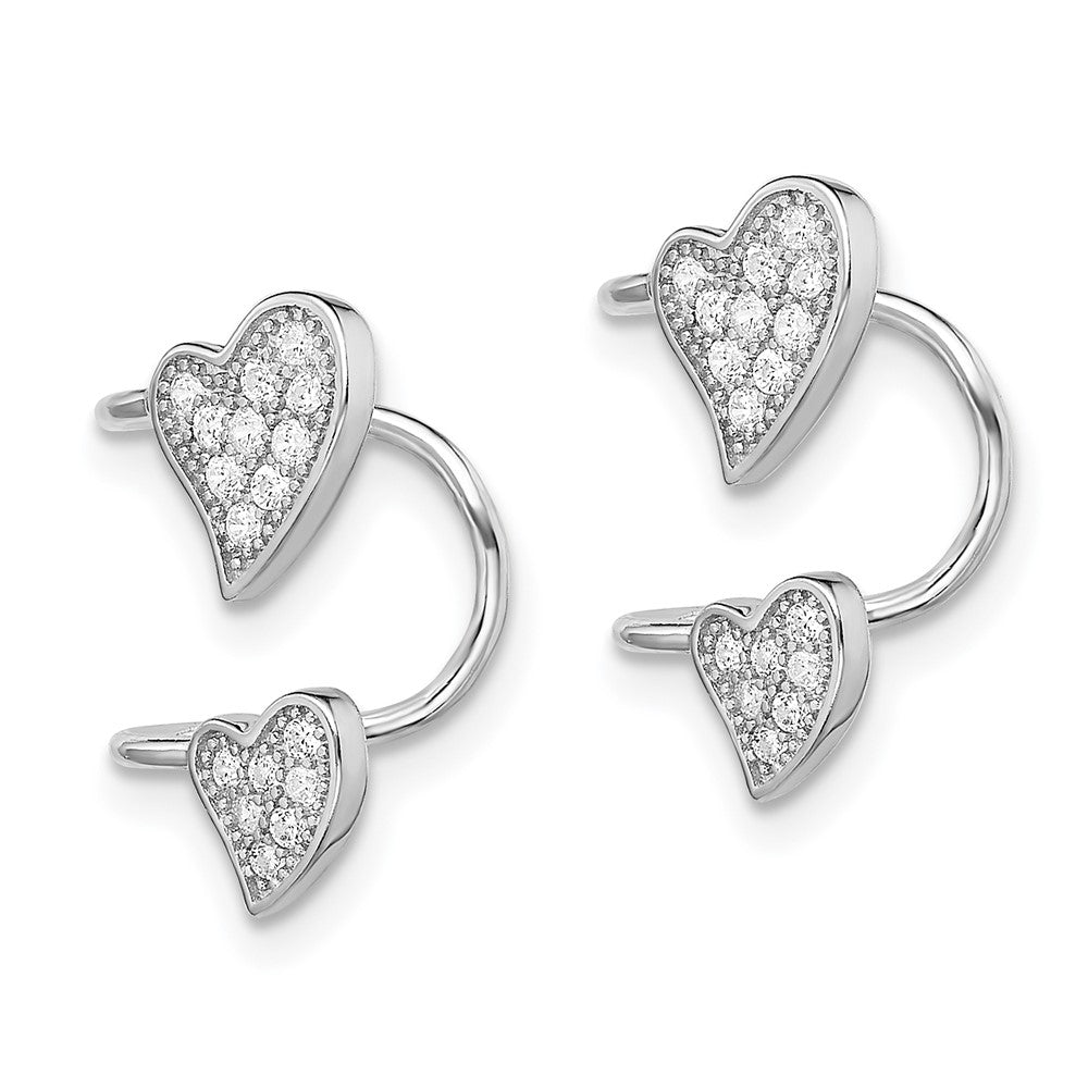 QE13677 Sterling Silver Rhodium-plated Polished CZ Double Heart Right Cuff Earring