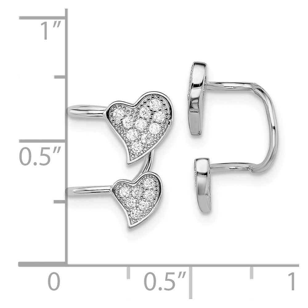 QE13677 Sterling Silver Rhodium-plated Polished CZ Double Heart Right Cuff Earring