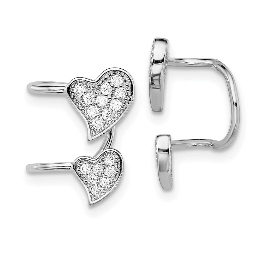 QE13677 Sterling Silver Rhodium-plated Polished CZ Double Heart Right Cuff Earring