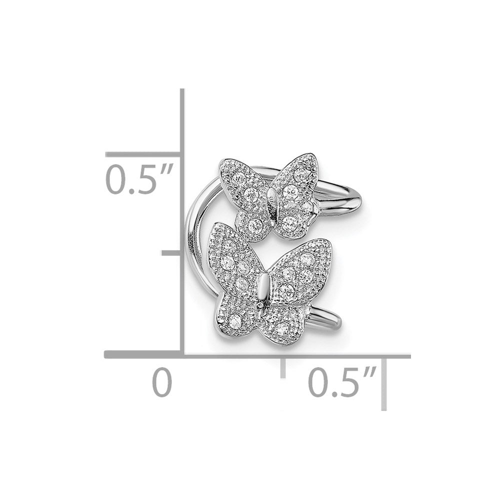 QE13682 Sterling Silver Rhodium-plated CZ Double Butterfly Left Cuff Earring