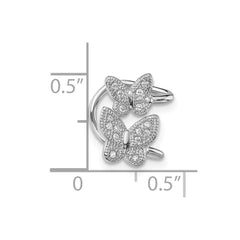 QE13682 Sterling Silver Rhodium-plated CZ Double Butterfly Left Cuff Earring