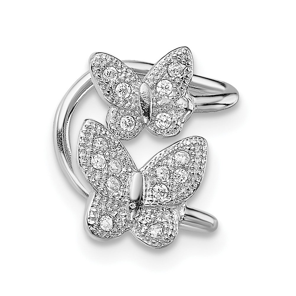 QE13682 Sterling Silver Rhodium-plated CZ Double Butterfly Left Cuff Earring