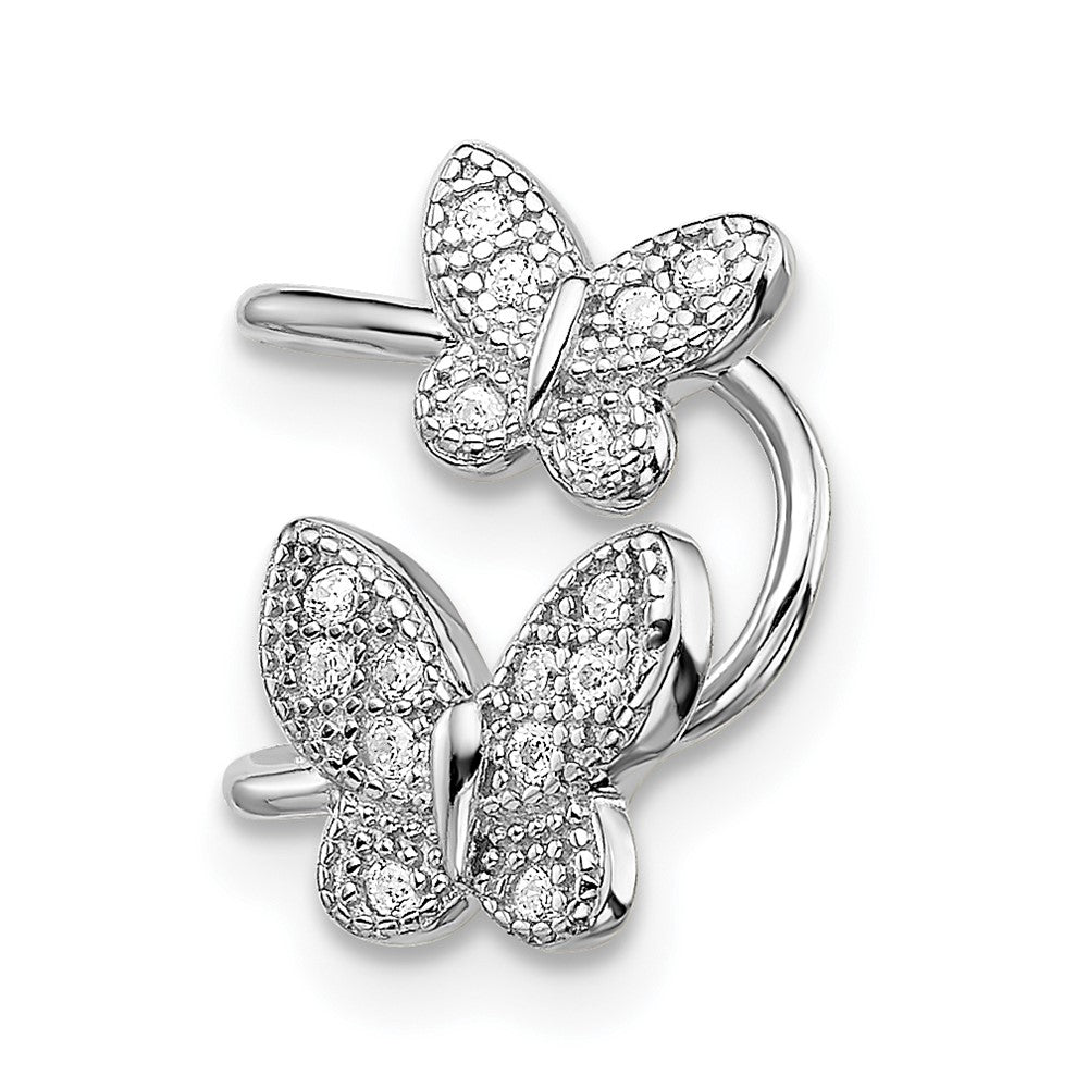 QE13683 Sterling Silver Rhodium-plated CZ Double Butterfly Right Cuff Earring