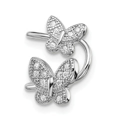 QE13683 Sterling Silver Rhodium-plated CZ Double Butterfly Right Cuff Earring
