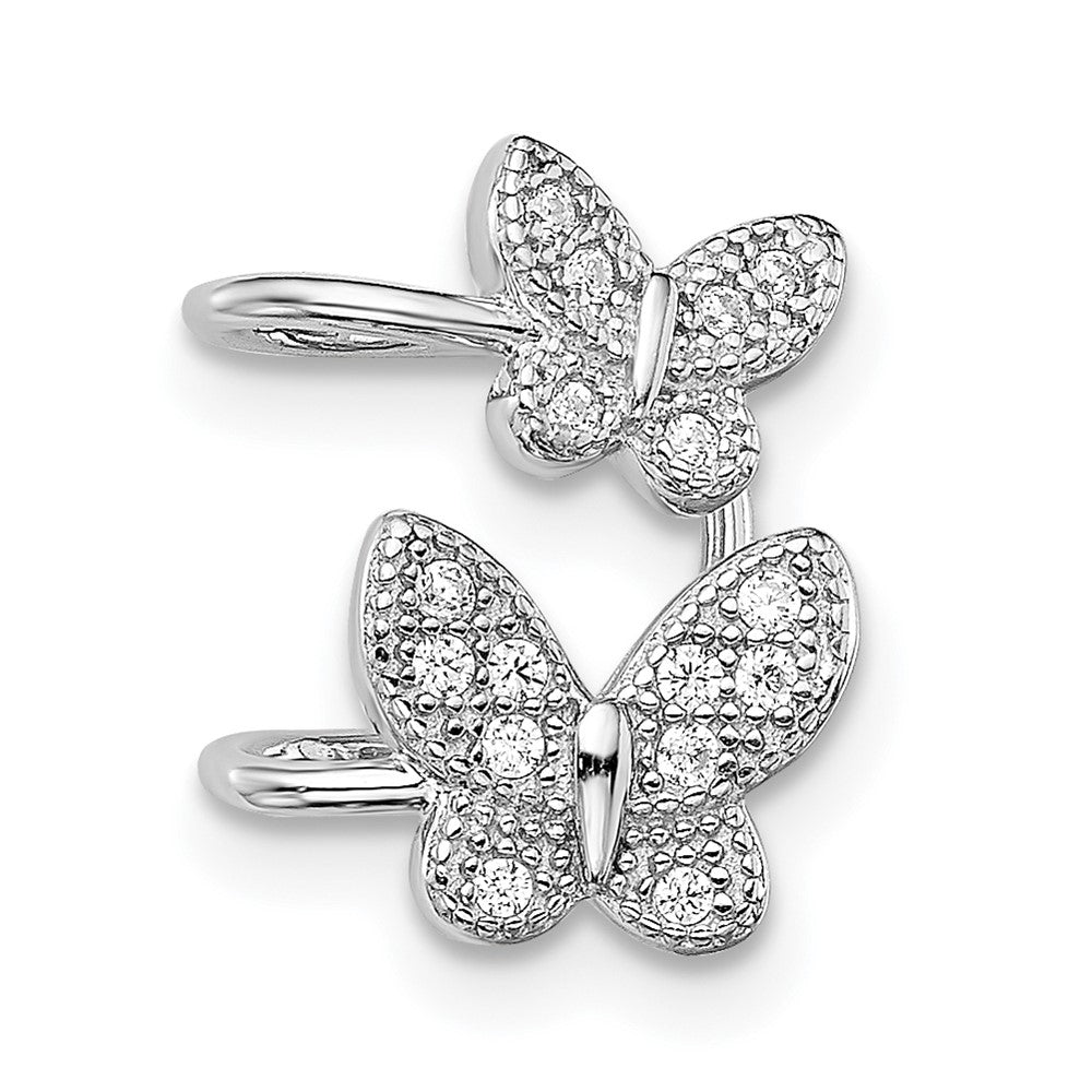 QE13683 Sterling Silver Rhodium-plated CZ Double Butterfly Right Cuff Earring