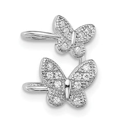 QE13683 Sterling Silver Rhodium-plated CZ Double Butterfly Right Cuff Earring