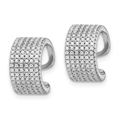 QE13684 Sterling Silver Rhodium-plated Polished Pave CZ Single Cuff Earring