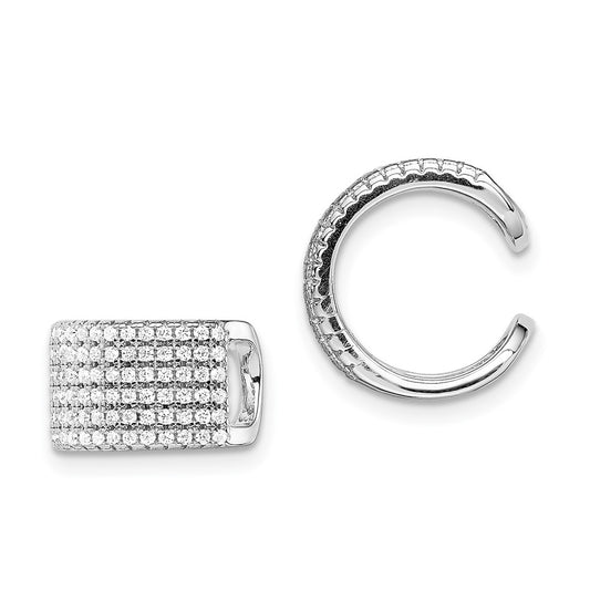 QE13684 Sterling Silver Rhodium-plated Polished Pave CZ Single Cuff Earring