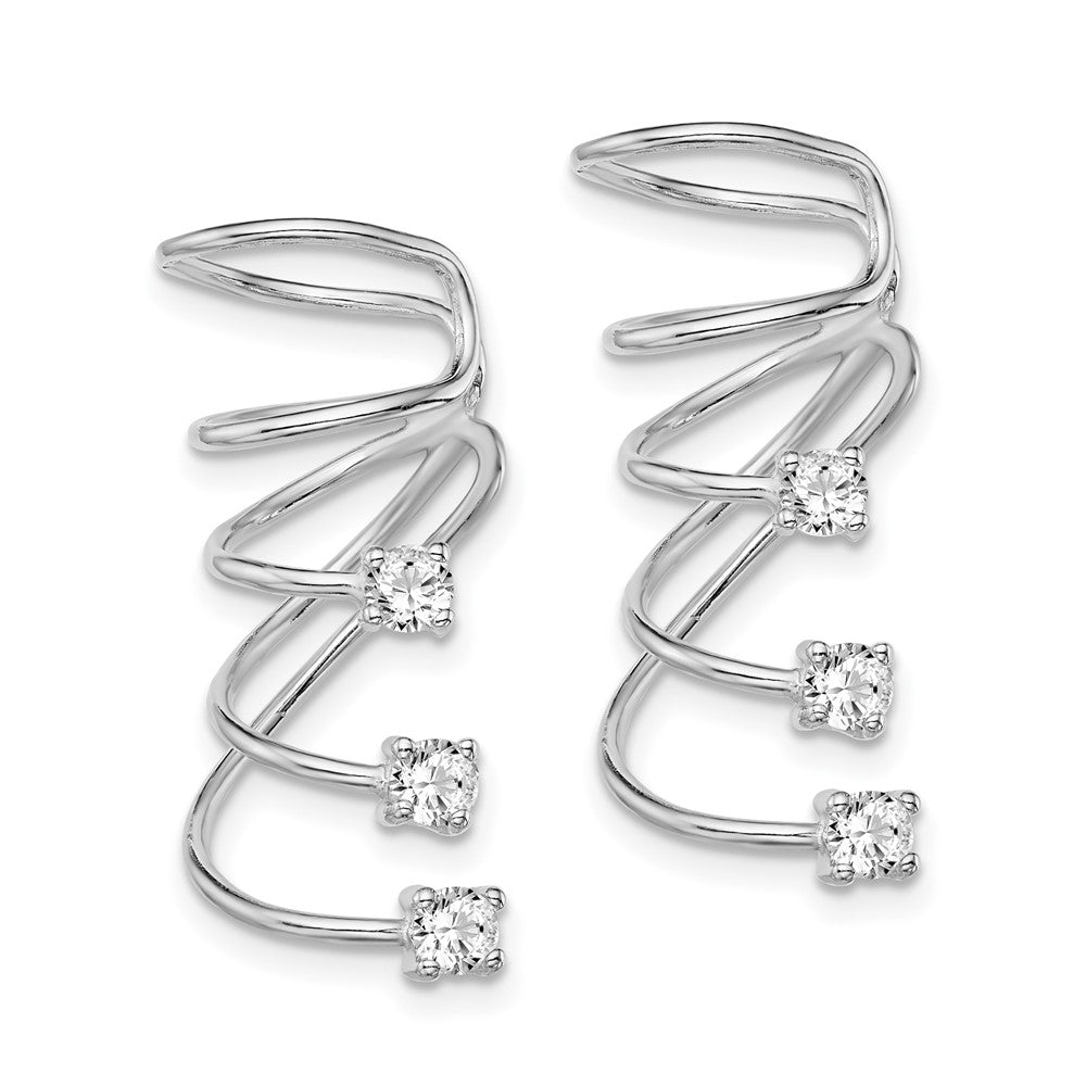 QE13690 Sterling Silver Rhodium-plated Polished Fancy CZ Pair of Cuff Earrings