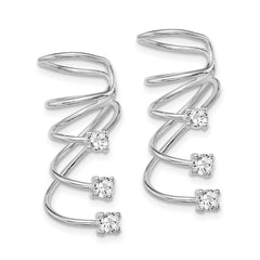 QE13690 Sterling Silver Rhodium-plated Polished Fancy CZ Pair of Cuff Earrings