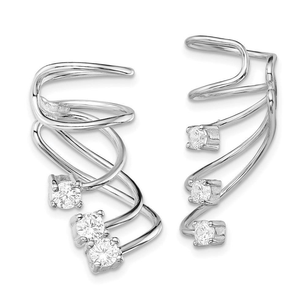 QE13690 Sterling Silver Rhodium-plated Polished Fancy CZ Pair of Cuff Earrings