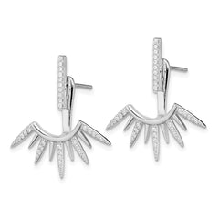 QE13697 Sterling Silver Rhodium-plated CZ Bar & Spikes Front & Back Post Earrings
