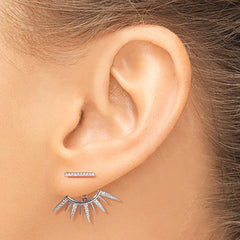 QE13697 Sterling Silver Rhodium-plated CZ Bar & Spikes Front & Back Post Earrings
