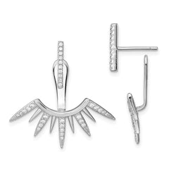 QE13697 Sterling Silver Rhodium-plated CZ Bar & Spikes Front & Back Post Earrings