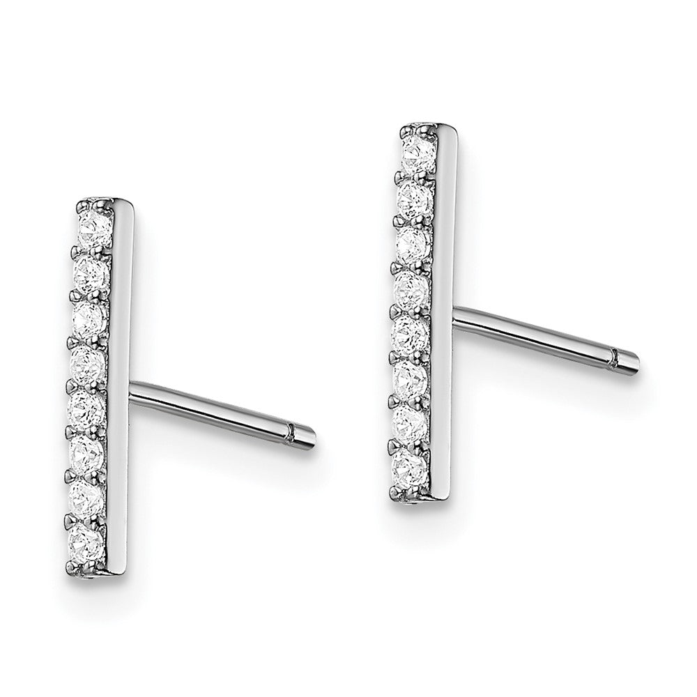QE13712 Sterling Silver Rhodium-plated Polished CZ Bar Post Earrings