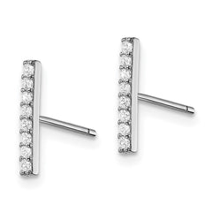 QE13712 Sterling Silver Rhodium-plated Polished CZ Bar Post Earrings