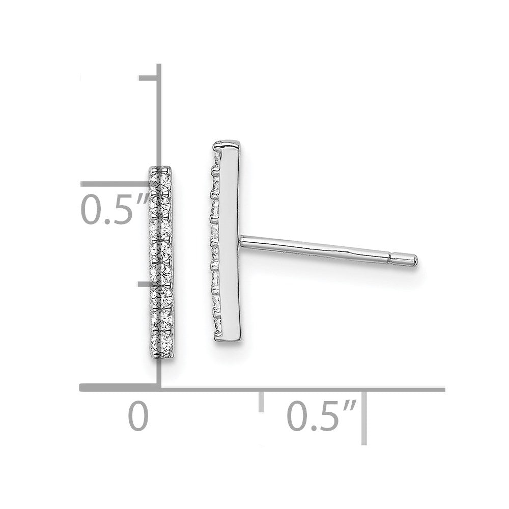 QE13712 Sterling Silver Rhodium-plated Polished CZ Bar Post Earrings