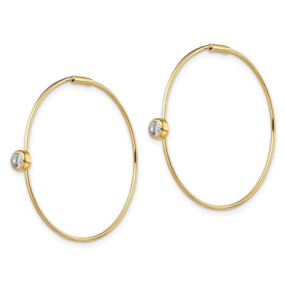 QE13720 Sterling Silver Gold-tone Polished CZ Bezel Endless Round Hoop Earrings
