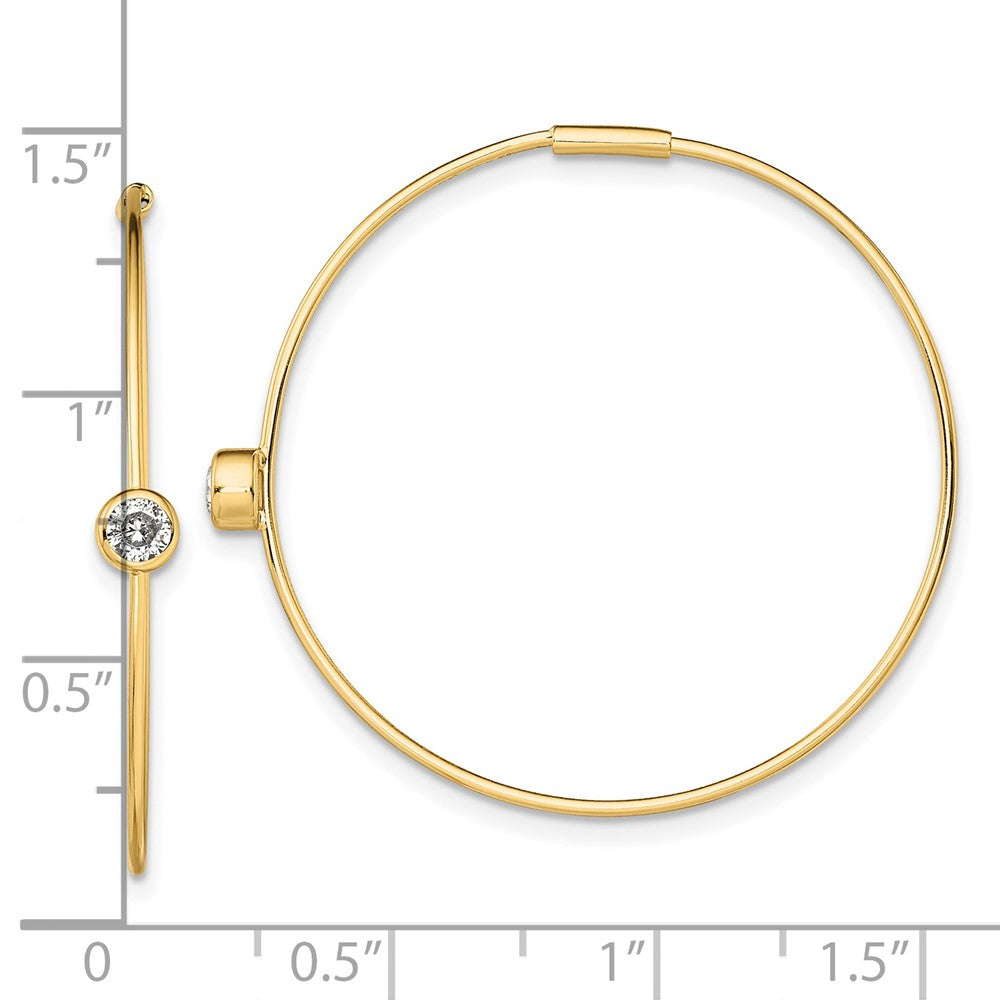 QE13720 Sterling Silver Gold-tone Polished CZ Bezel Endless Round Hoop Earrings