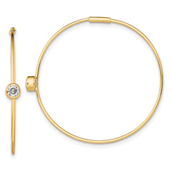 QE13720 Sterling Silver Gold-tone Polished CZ Bezel Endless Round Hoop Earrings