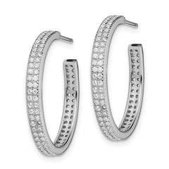 QE13740 Sterling Silver Rhodium-plated CZ 20x3mm C-Hoop Earrings