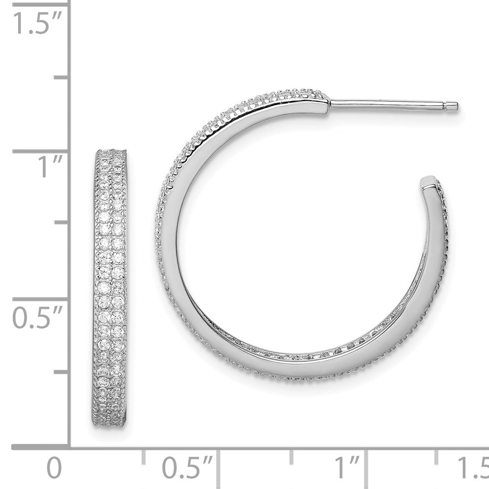 QE13740 Sterling Silver Rhodium-plated CZ 20x3mm C-Hoop Earrings