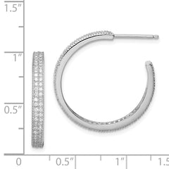 QE13740 Sterling Silver Rhodium-plated CZ 20x3mm C-Hoop Earrings