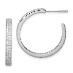 QE13740 Sterling Silver Rhodium-plated CZ 20x3mm C-Hoop Earrings