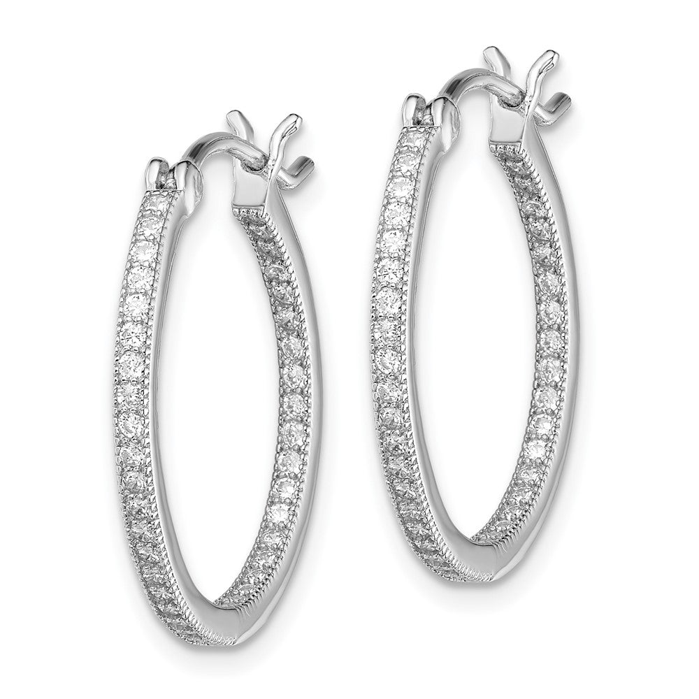 QE13745 Sterling Silver Rhodium-plated Micro Pav������ CZ In/Out Hoops
