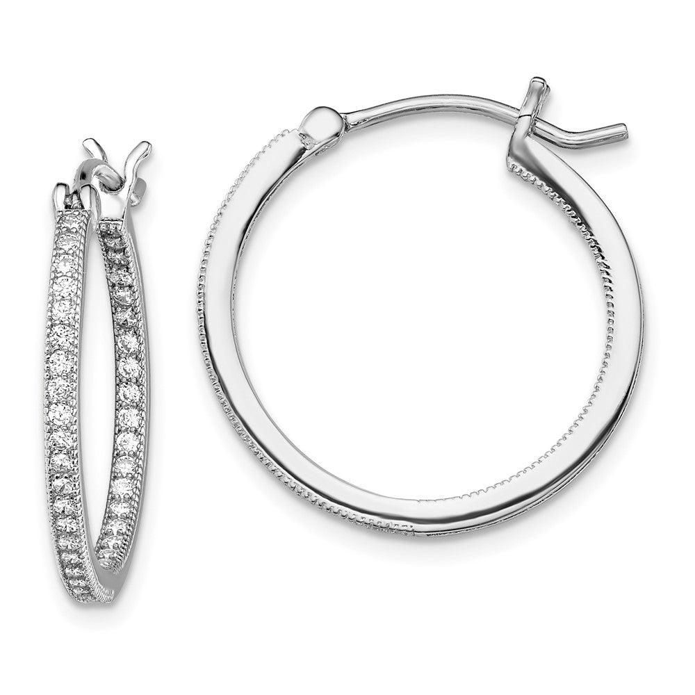 QE13745 Sterling Silver Rhodium-plated Micro Pav������ CZ In/Out Hoops