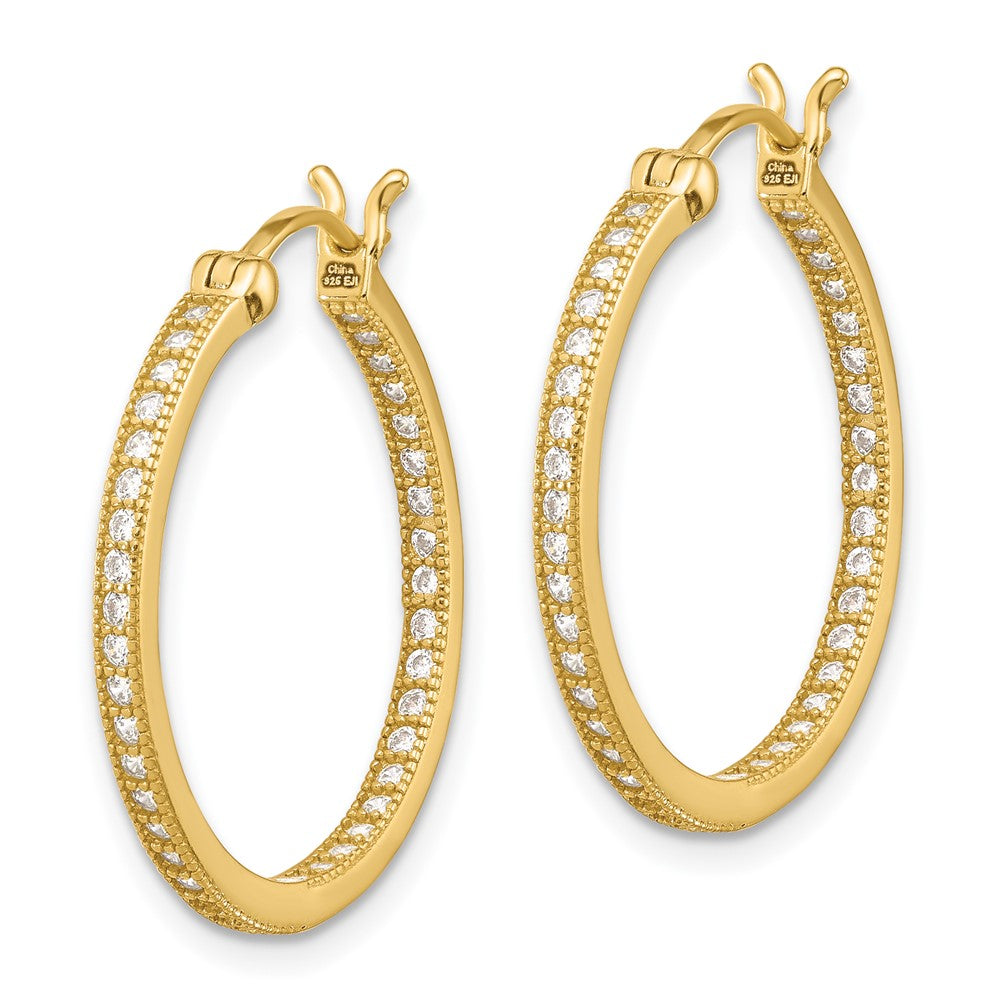 QE13745GP Sterling Silver Gold-tone Micro Pave CZ In/Out Hoop Earrings