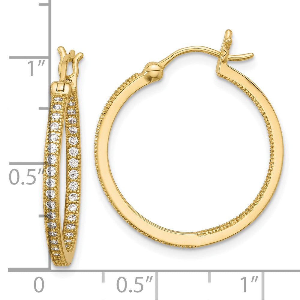 QE13745GP Sterling Silver Gold-tone Micro Pave CZ In/Out Hoop Earrings