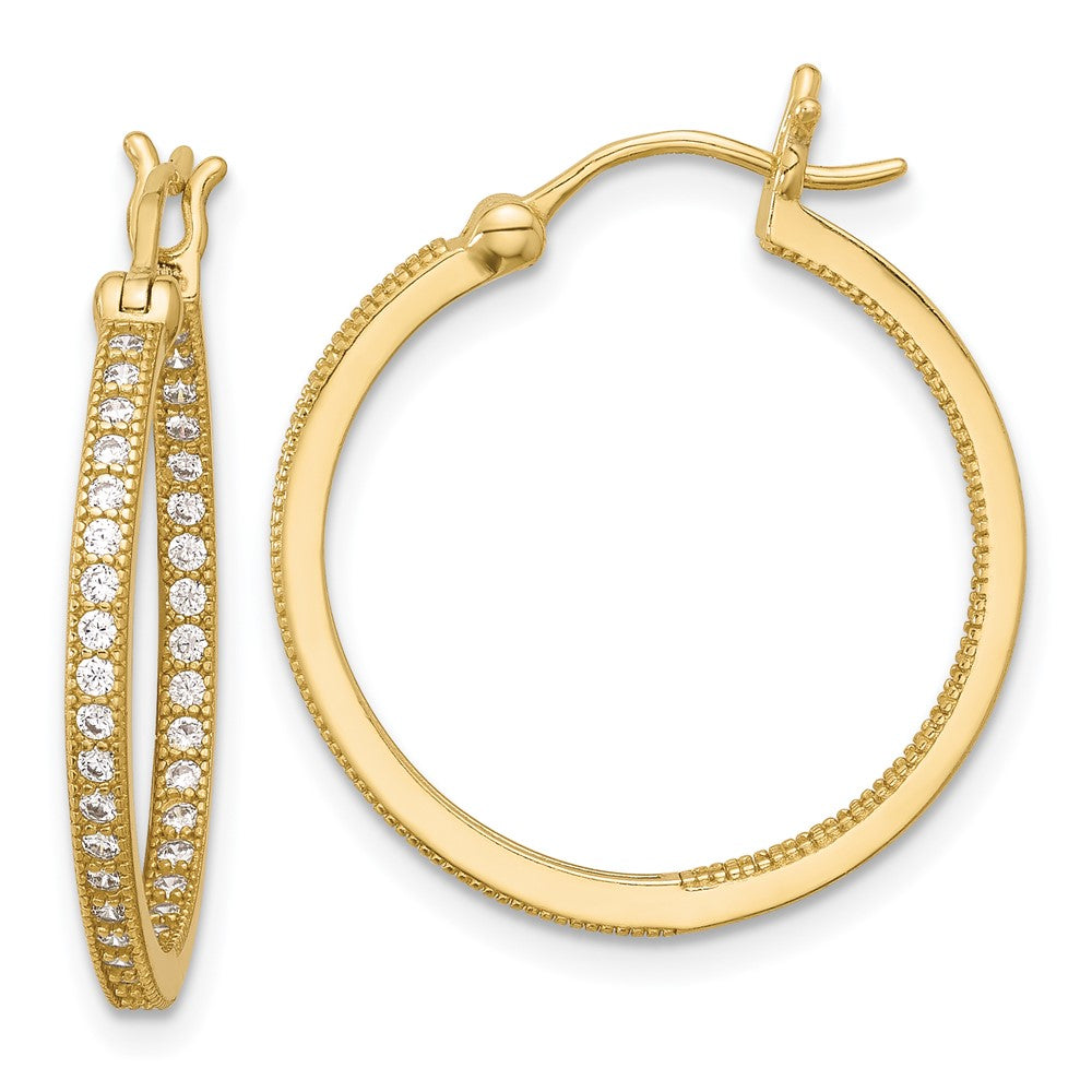 QE13745GP Sterling Silver Gold-tone Micro Pave CZ In/Out Hoop Earrings