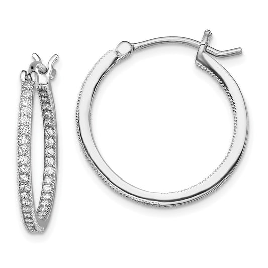 QE13745 Sterling Silver Rhodium-plated Micro Pav������ CZ In/Out Hoops