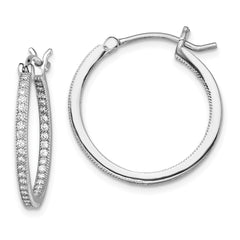 QE13745 Sterling Silver Rhodium-plated Micro Pav������ CZ In/Out Hoops