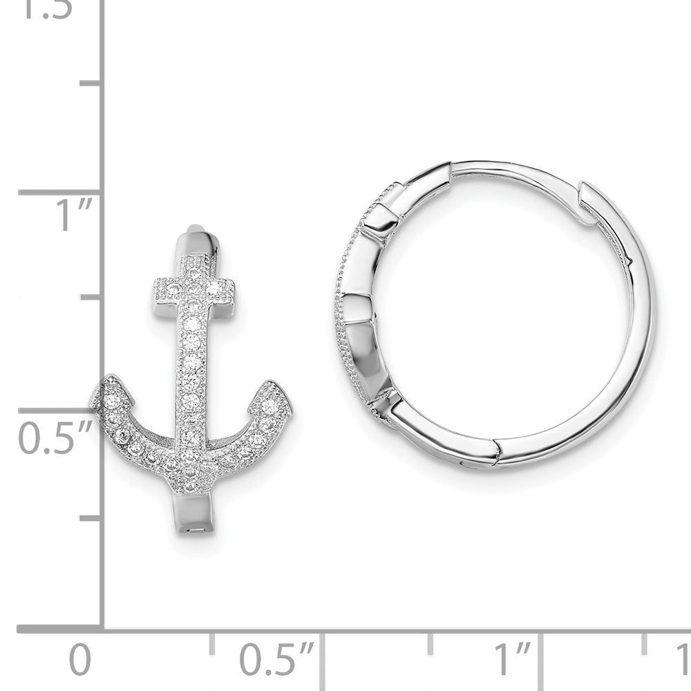 QE13747 Sterling Silver Rhodium-plated CZ Anchor Hinged Earrings