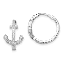QE13747 Sterling Silver Rhodium-plated CZ Anchor Hinged Earrings
