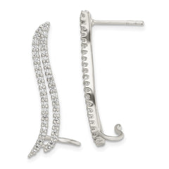 QE13755 Sterling Silver Polished CZ Double Row Post & Cuff Ear Climber Earrings