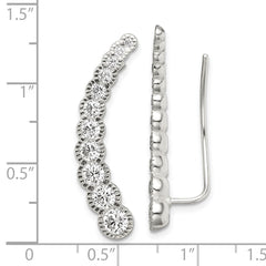 QE13759 Sterling Silver Polished & Textured Graduated CZ Ear Climber Earrings