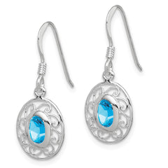 QE1376 Sterling Silver Blue Topaz Fancy Dangle Earrings