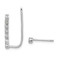 QE13771 Sterling Silver Rhodium-plated Polished CZ 1 Ear Climber & 1 Stud Earring