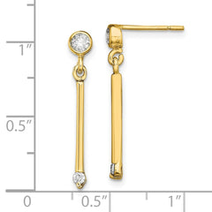 QE13775 Sterling Silver Gold-tone Polished Bar w/ CZ Post Dangle Earrings