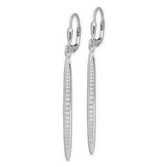 QE13791 Sterling Silver Rhodium-plated Polished CZ Bar Leverback Dangle Earrings