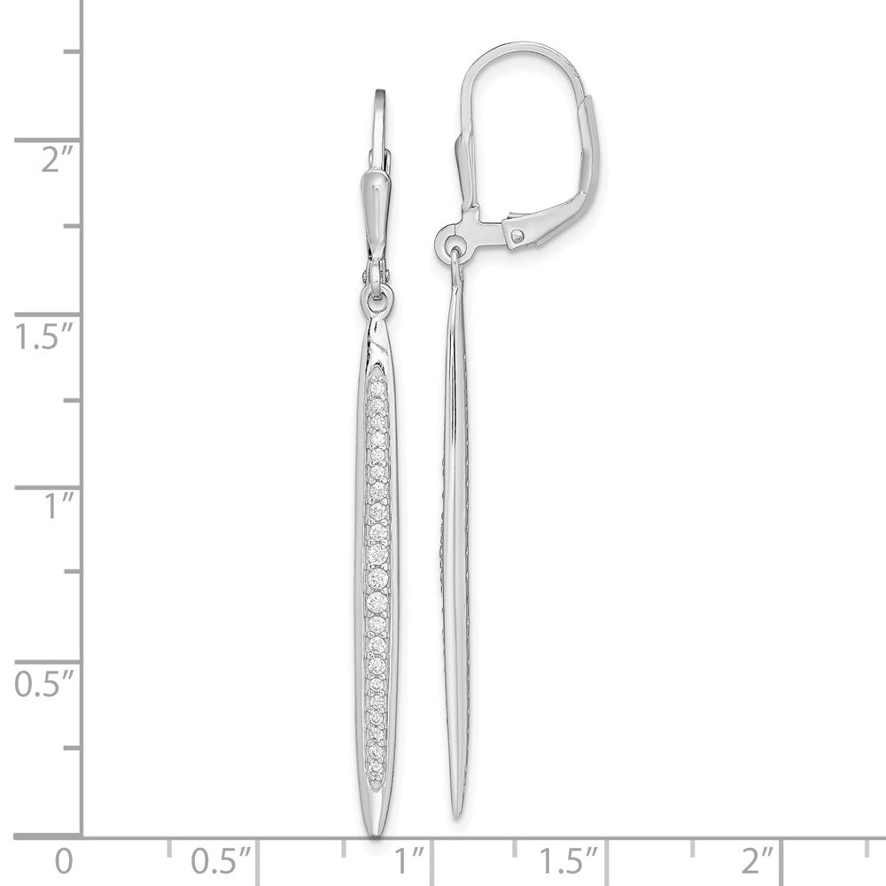 QE13791 Sterling Silver Rhodium-plated Polished CZ Bar Leverback Dangle Earrings