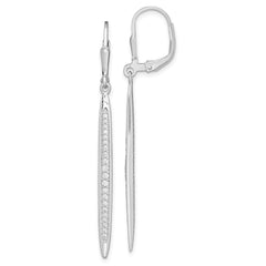 QE13791 Sterling Silver Rhodium-plated Polished CZ Bar Leverback Dangle Earrings